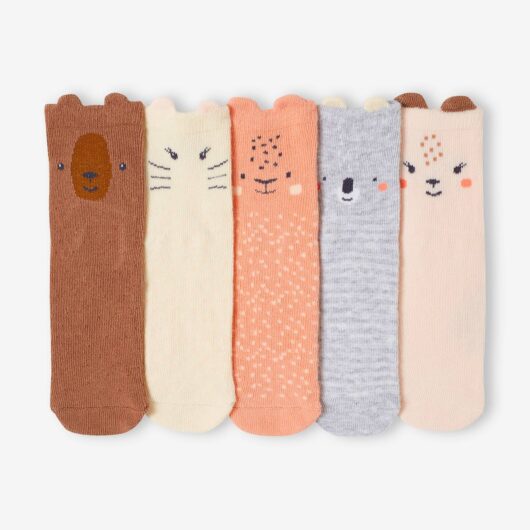 Pack of 5 Pairs of "Animals" Socks for Babies rose