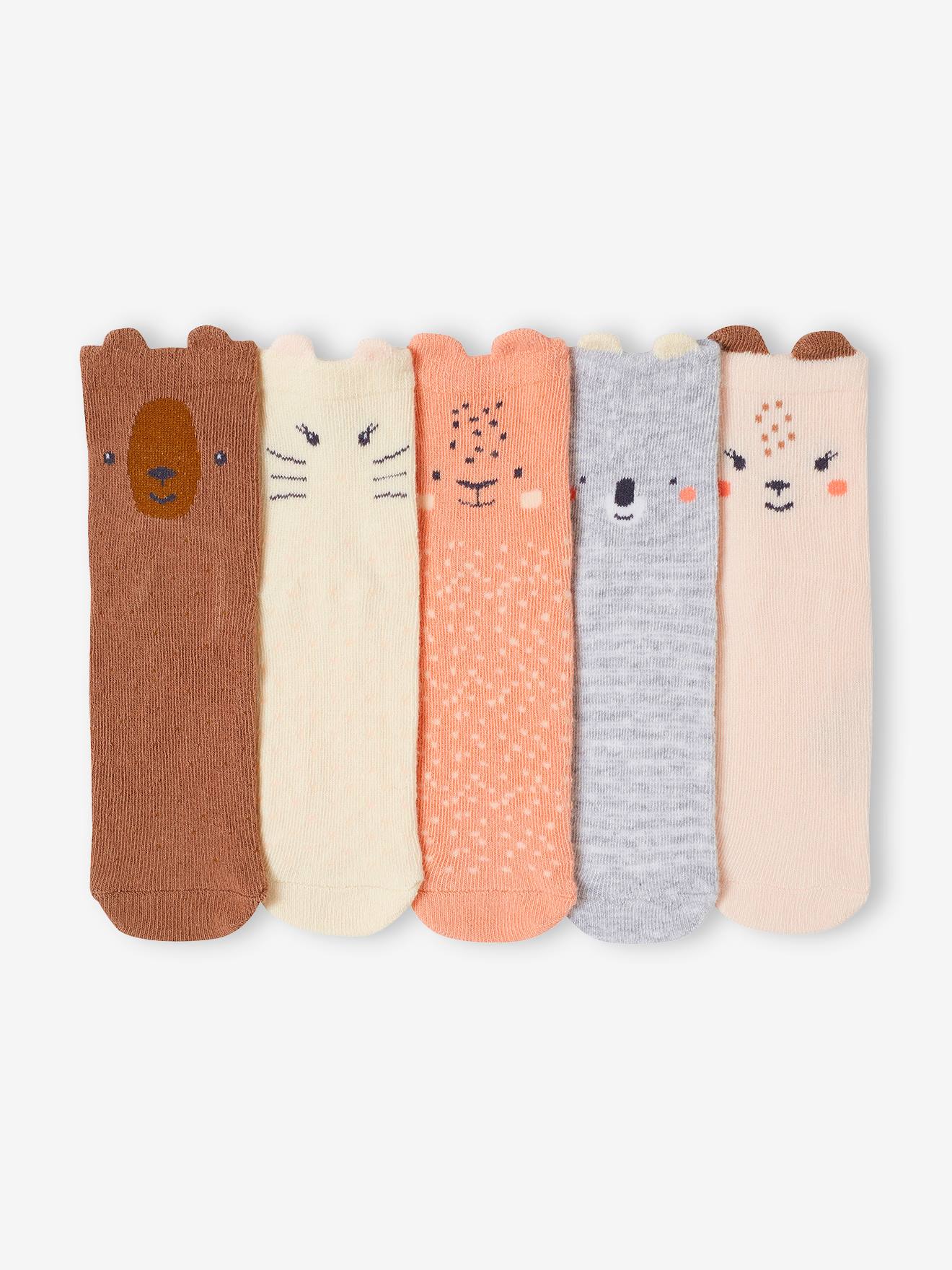 Pack of 5 Pairs of "Animals" Socks for Babies rose