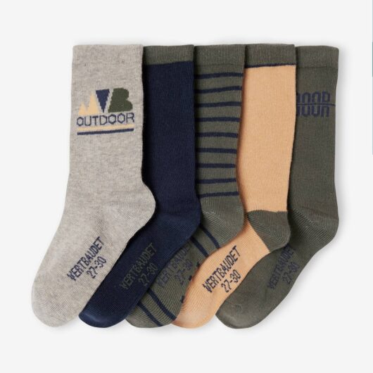Pack of 5 Pairs of Assorted Socks for Boys khaki