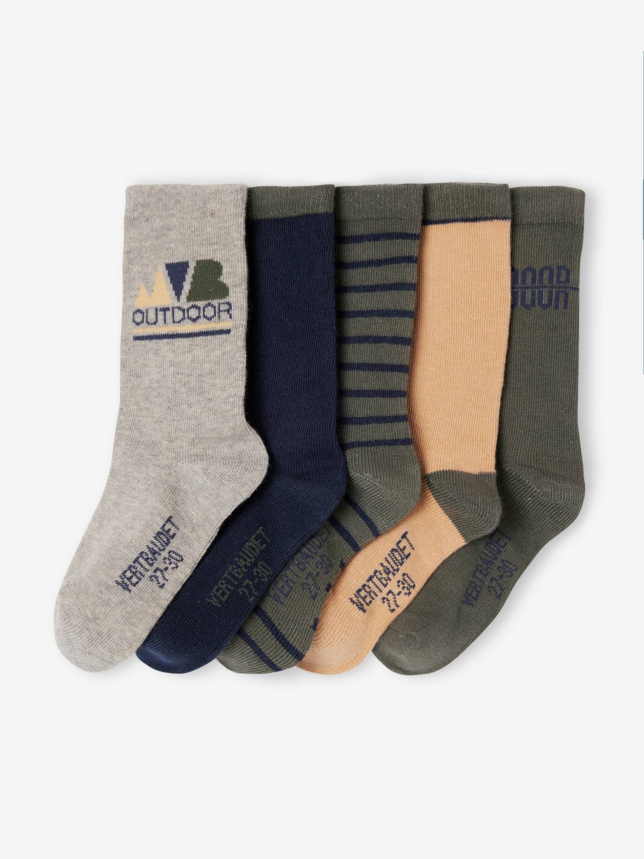 Pack of 5 Pairs of Assorted Socks for Boys khaki