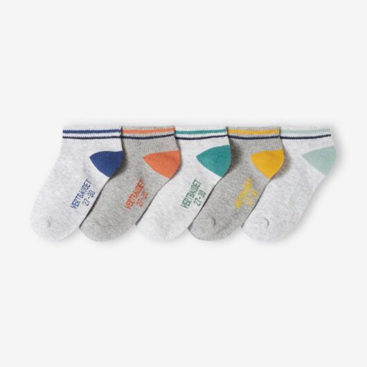 Pack of 5 Pairs of BASICS Quarter Socks for Boys marl grey