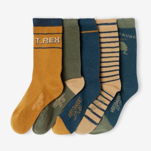 Pack of 5 Pairs of Dinosaur Socks for Boys beige