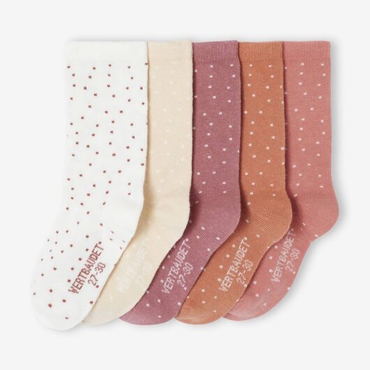 Pack of 5 Pairs of Dotted Socks for Girls dusky pink