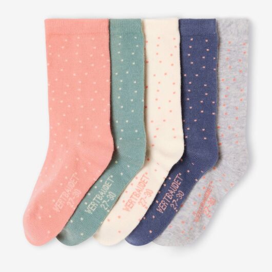 Pack of 5 Pairs of Dotted Socks for Girls rose