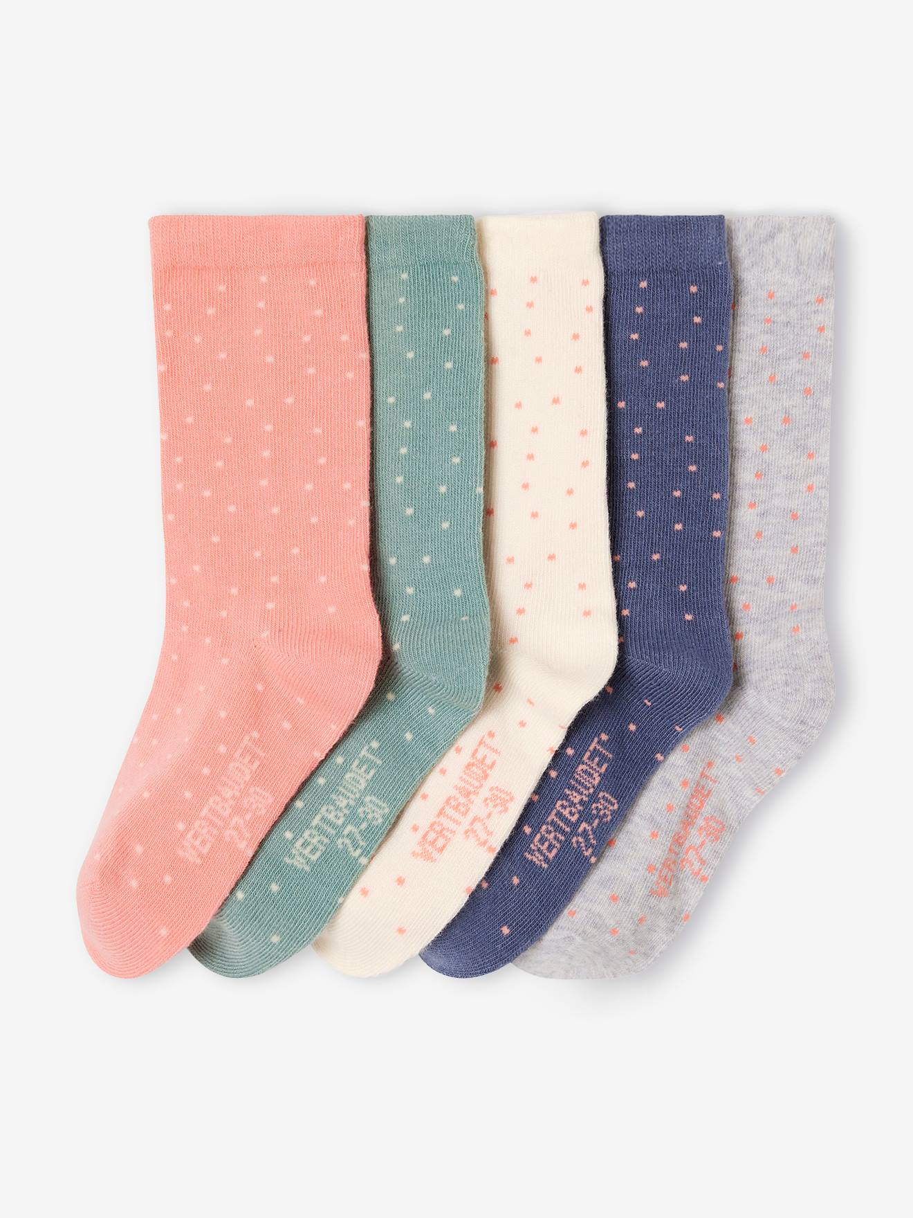 Pack of 5 Pairs of Dotted Socks for Girls rose