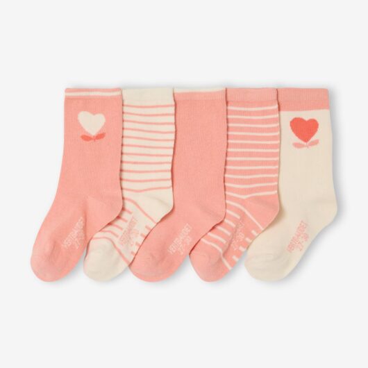 Pack of 5 Pairs of Heart Socks for Girls apricot