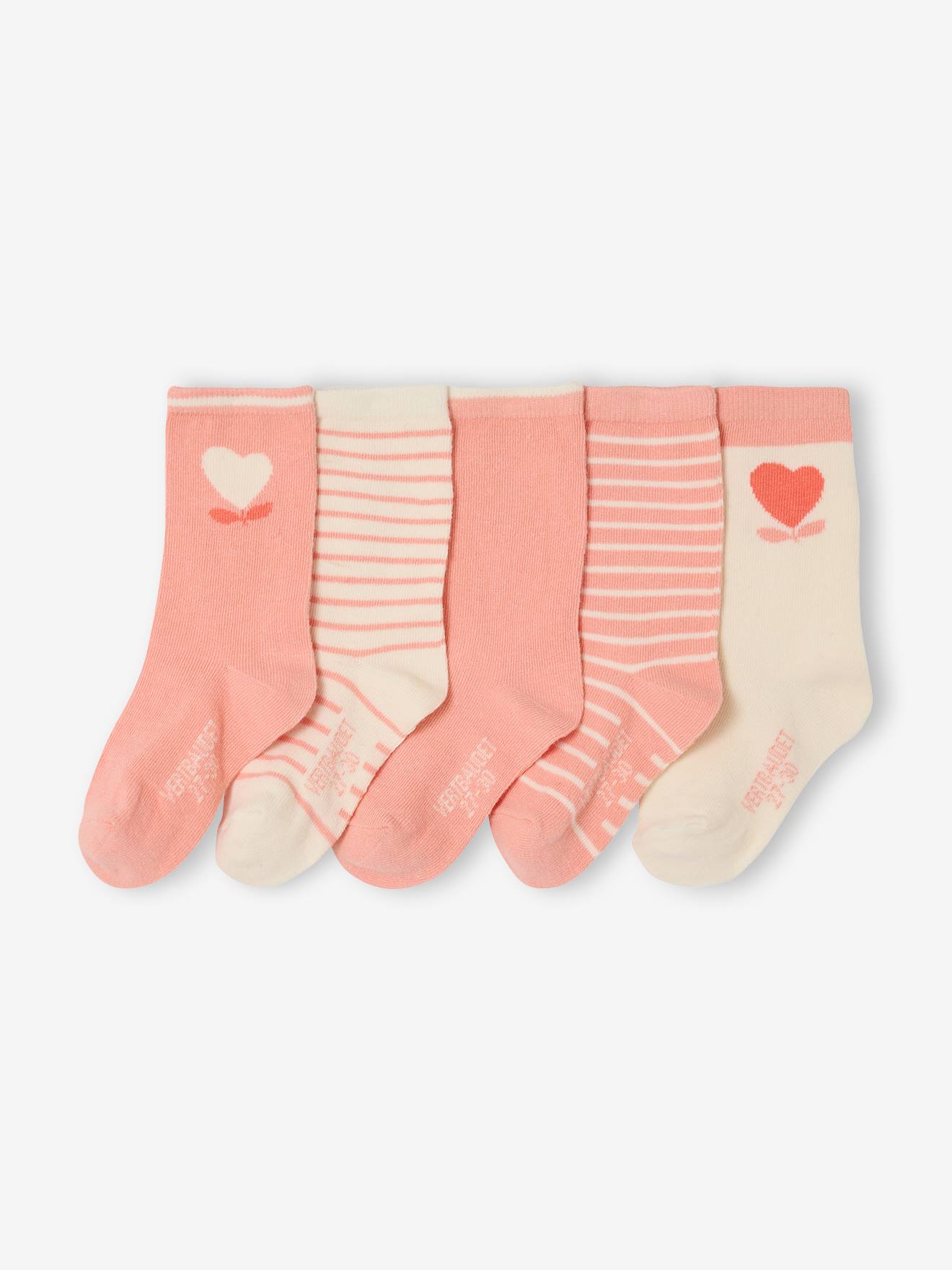 Pack of 5 Pairs of Heart Socks for Girls apricot
