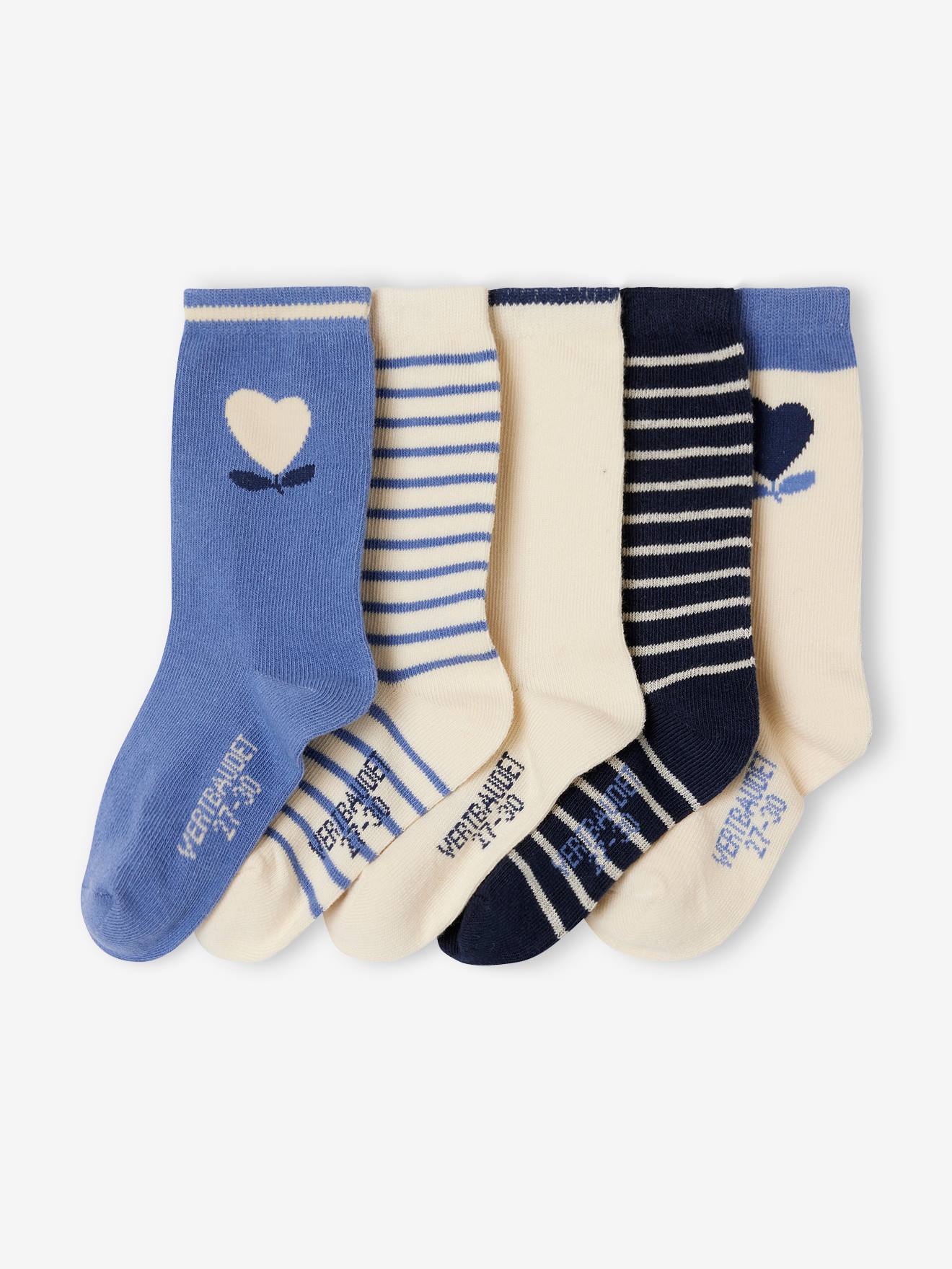 Pack of 5 Pairs of Heart Socks for Girls chambray blue