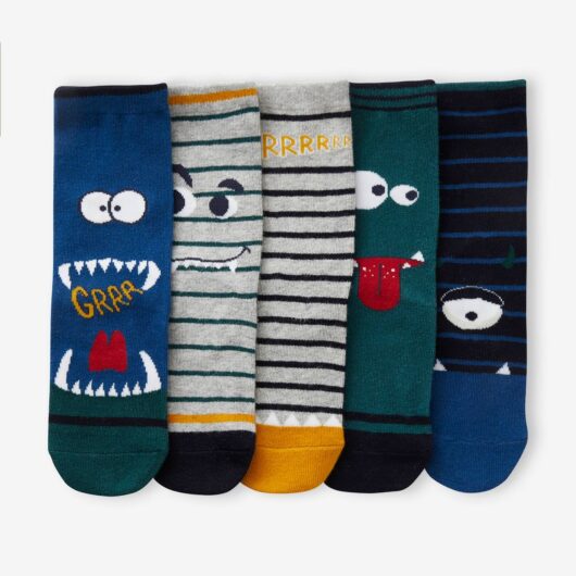 Pack of 5 Pairs of "Monster" Socks for Boys blue