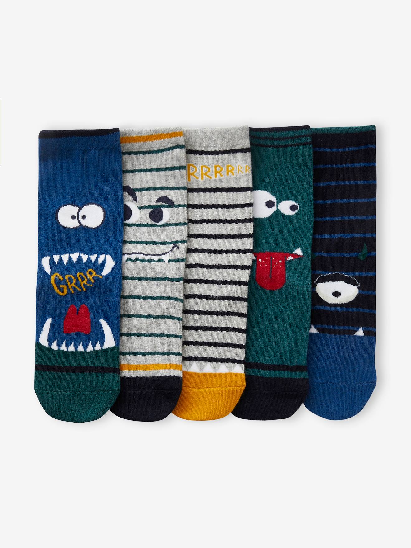 Pack of 5 Pairs of "Monster" Socks for Boys blue