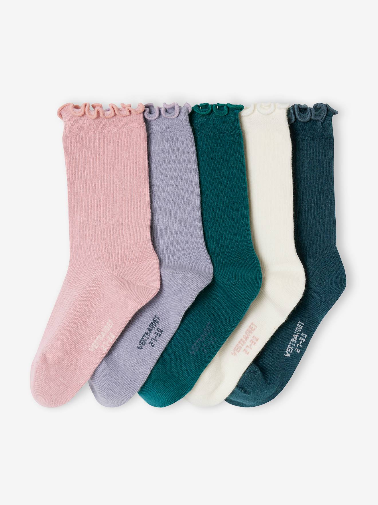 Pack of 5 Pairs of Rib Knit Socks for Girls night blue