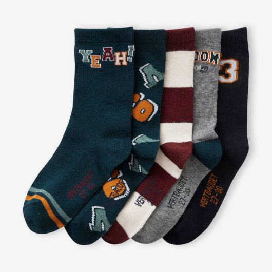 Pack of 5 Pairs of Socks for Boys fir green