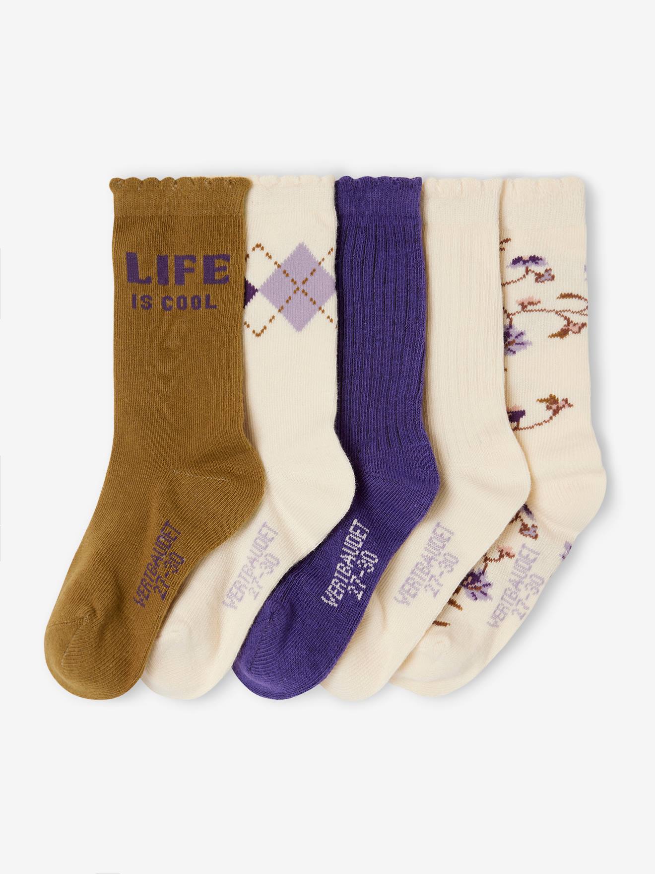 Pack of 5 Pairs of Socks for Girls ecru