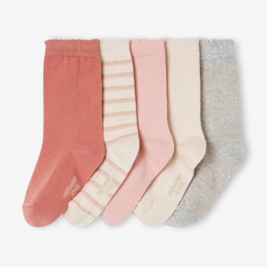 Pack of 5 Pairs of Socks for Girls old rose