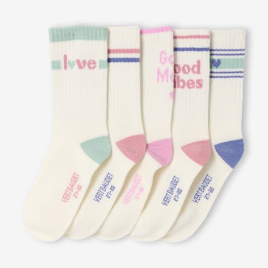 Pack of 5 Pairs of Sports Socks for Girls ecru