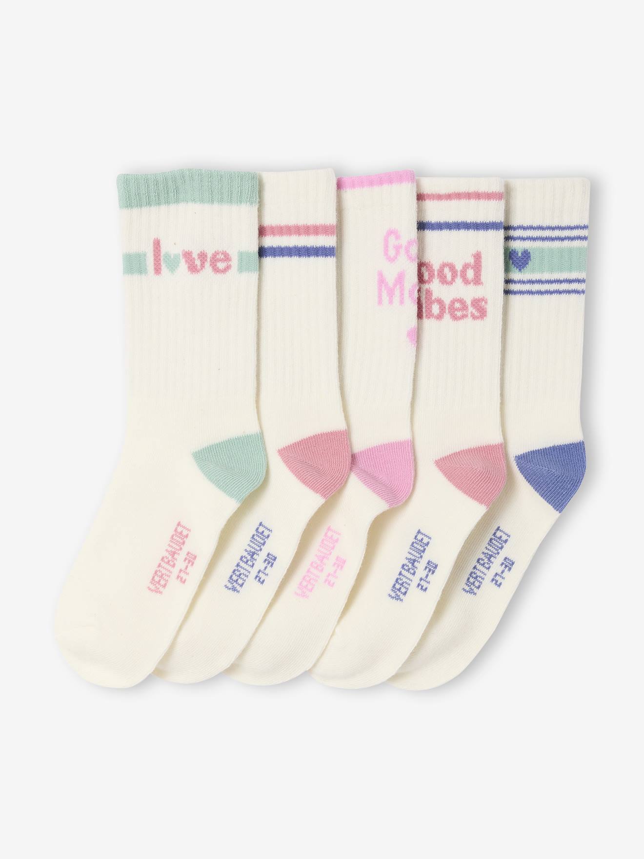 Pack of 5 Pairs of Sports Socks for Girls ecru