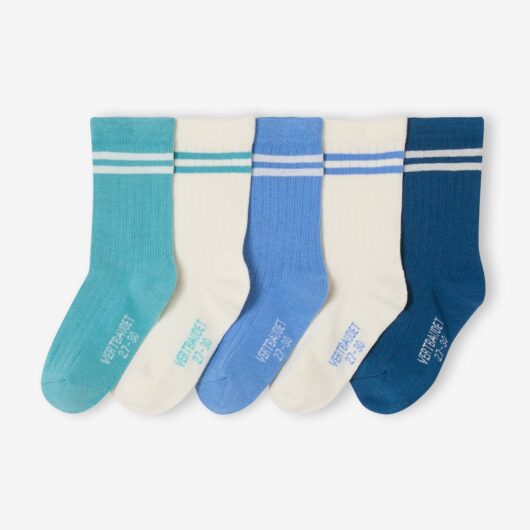 Pack of 5 Pairs of Striped Rib Knit Socks for Boys blue