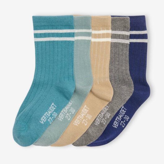 Pack of 5 Pairs of Striped Rib Knit Socks for Boys navy blue