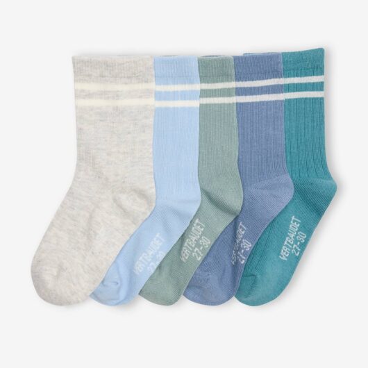 Pack of 5 Pairs of Striped Rib Knit Socks for Boys sky blue