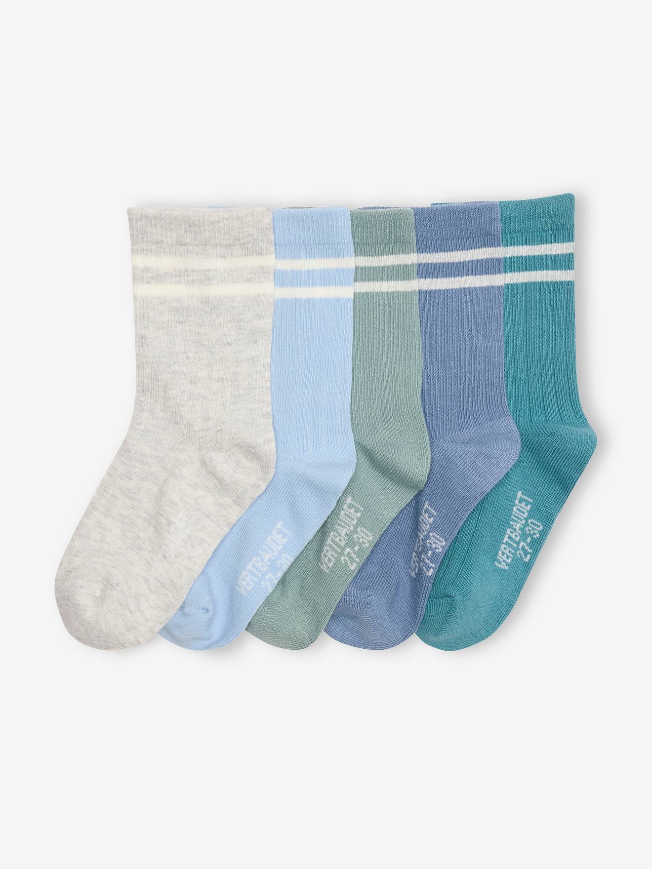 Pack of 5 Pairs of Striped Rib Knit Socks for Boys sky blue