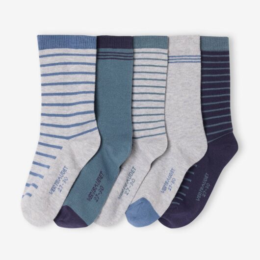Pack of 5 Pairs of Striped Socks for Boys, BASICS marl grey