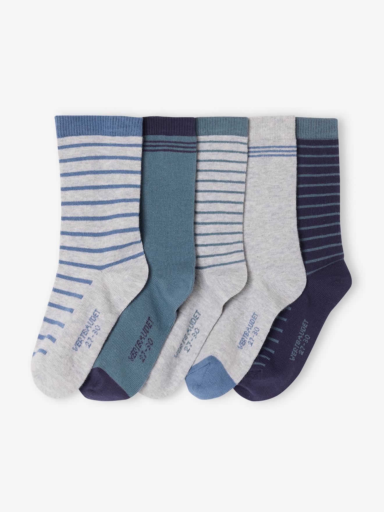 Pack of 5 Pairs of Striped Socks for Boys, BASICS marl grey