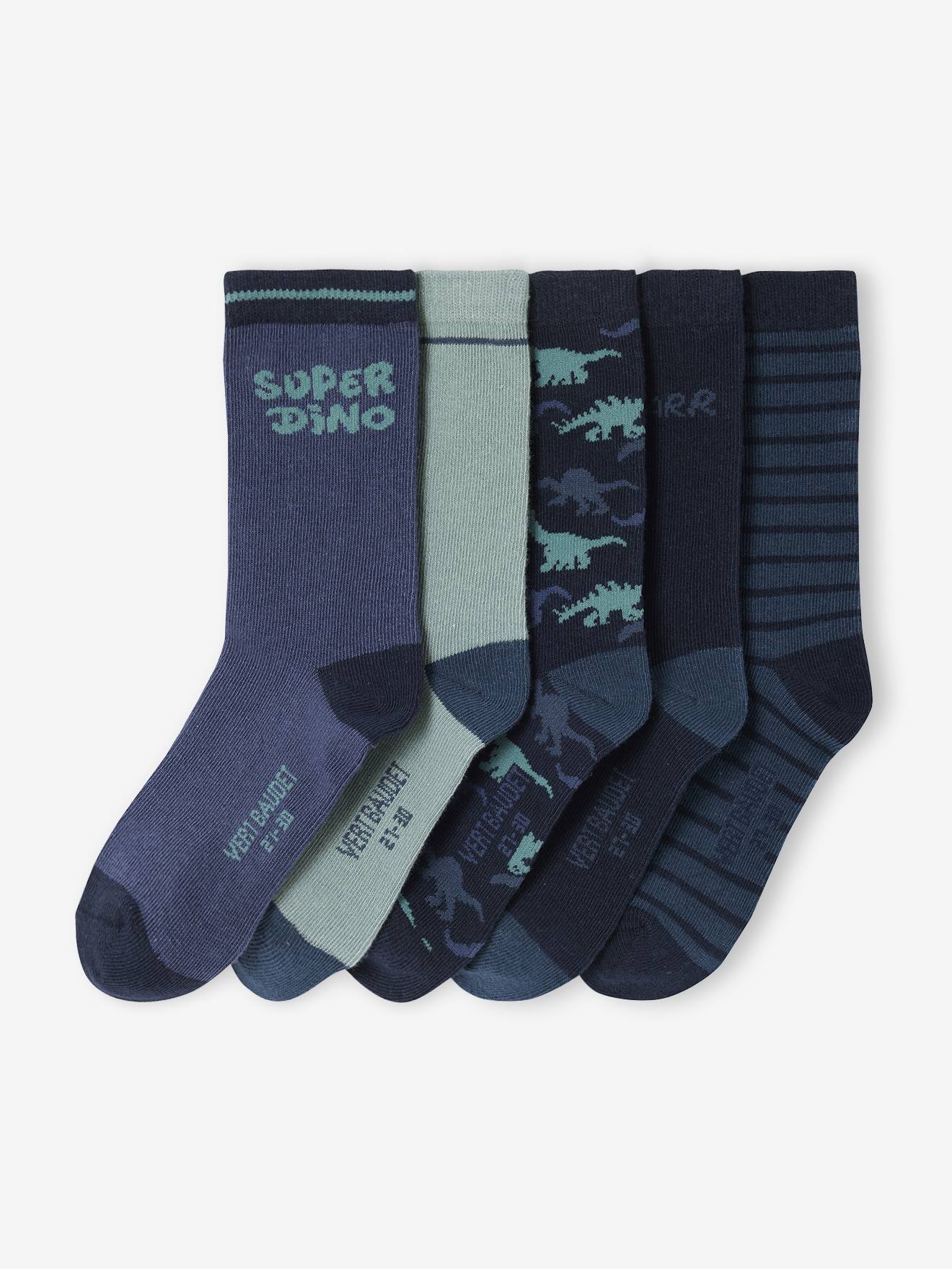 Pack of 5 Pairs of "Super Dino" Socks for Boys navy blue