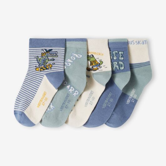 Pack of 5 Pairs of "Tyrannoskate" Socks for Boys aqua green