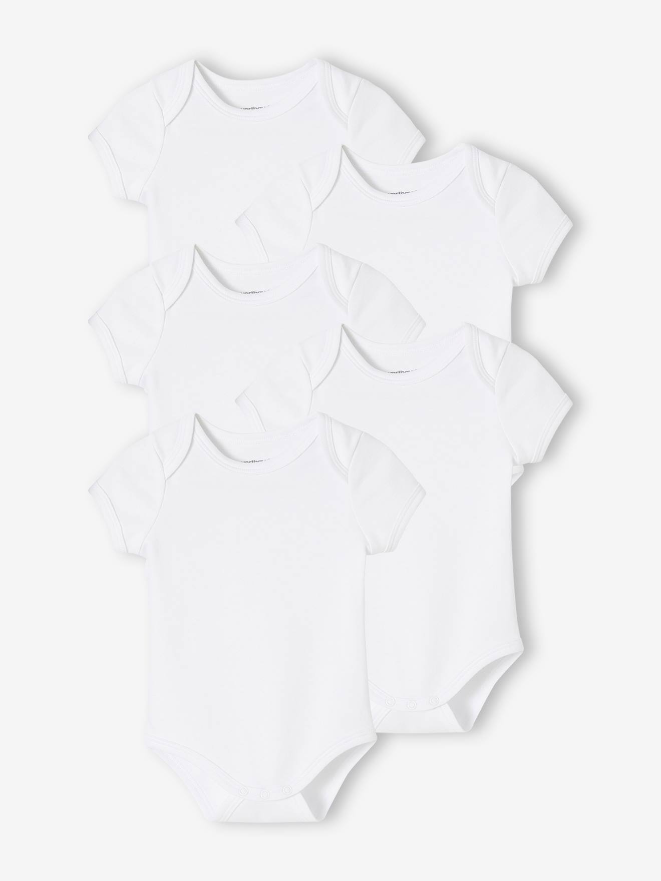 Pack of 5 Short Sleeve Bodysuits in Interlock Knit, Full-Length Opening, for Babies white light two color/multicol