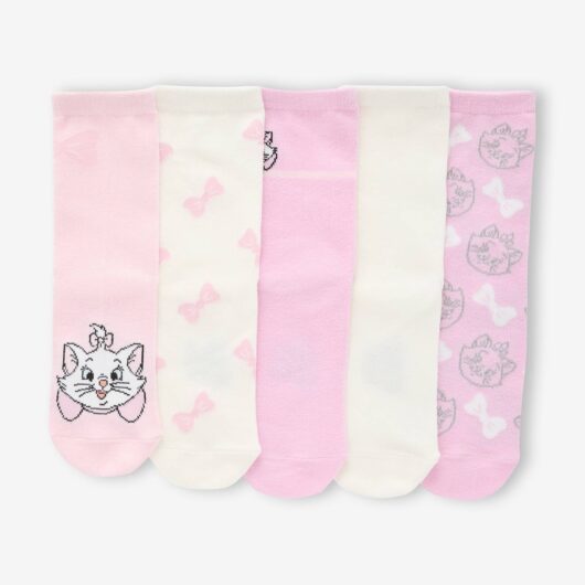 Pack of 5 pairs of DISNEY ANIMALS Marie the Aristocats girls' socks rose