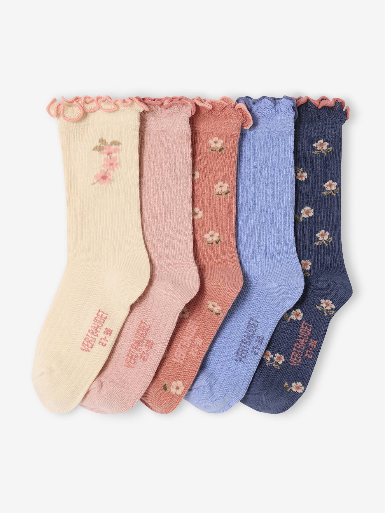 Pack of 5 pairs of "fleurettes" socks for girls blush