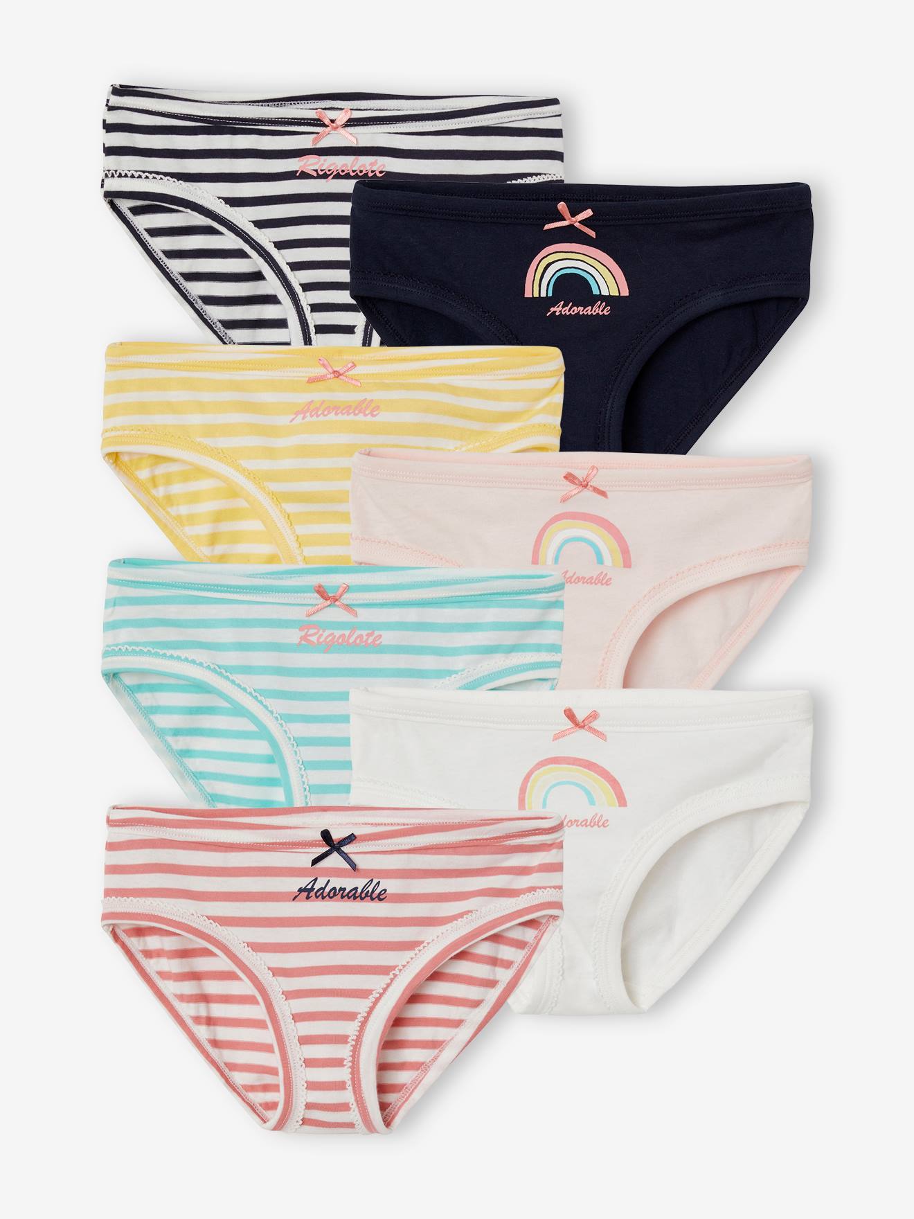 Pack of 7 Briefs for Girls white light all over printed