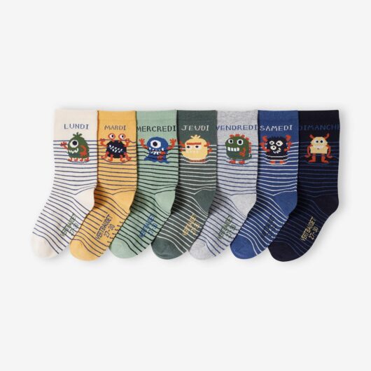 Pack of 7 Pairs of Monster Socks for Boys green