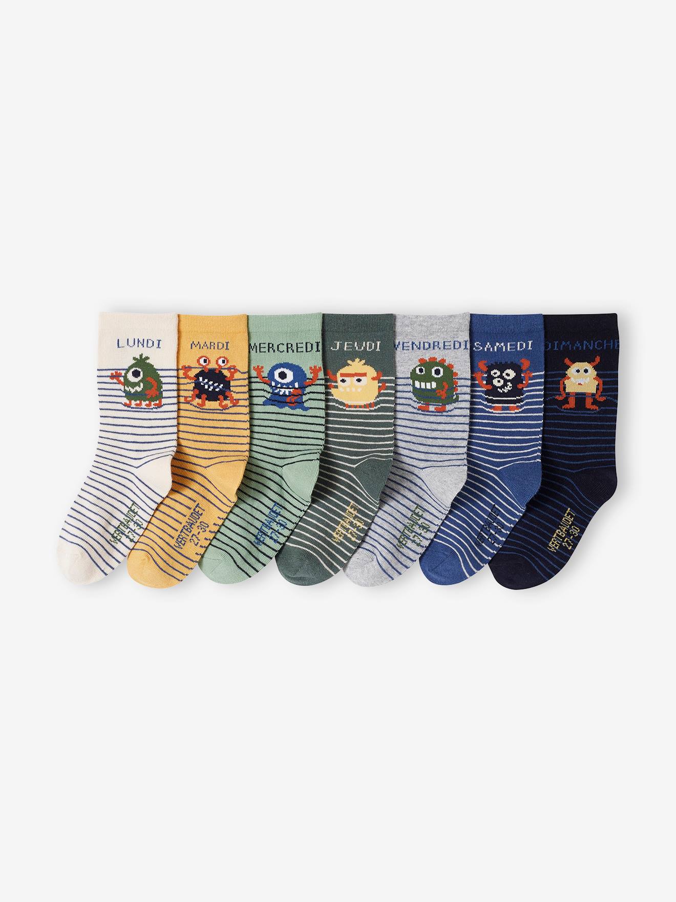Pack of 7 Pairs of Monster Socks for Boys green