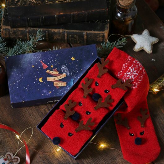 Pack of Christmas Socks for Girls + Adults red dark all over printed