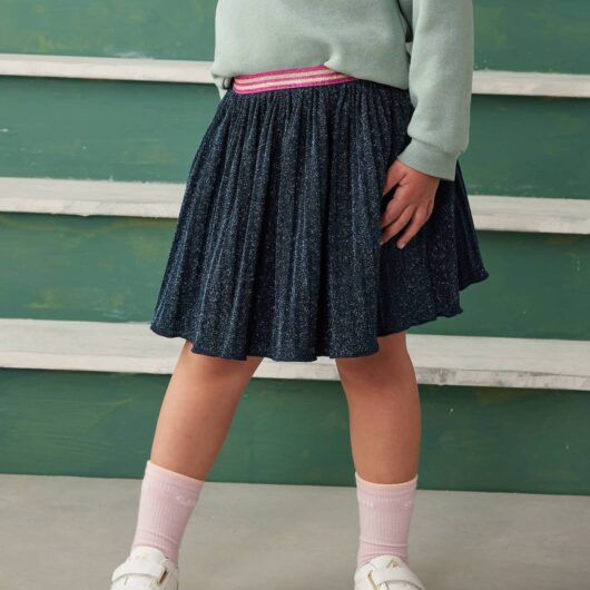 Pleated Glittery Skirt for Girls navy blue