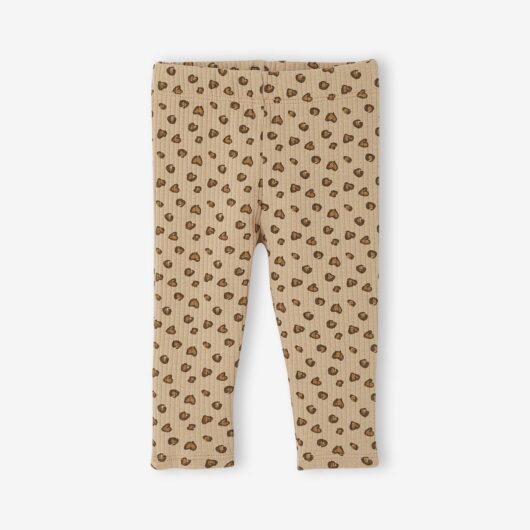 Printed Ribbed Knit Leggings for Babies taupe
