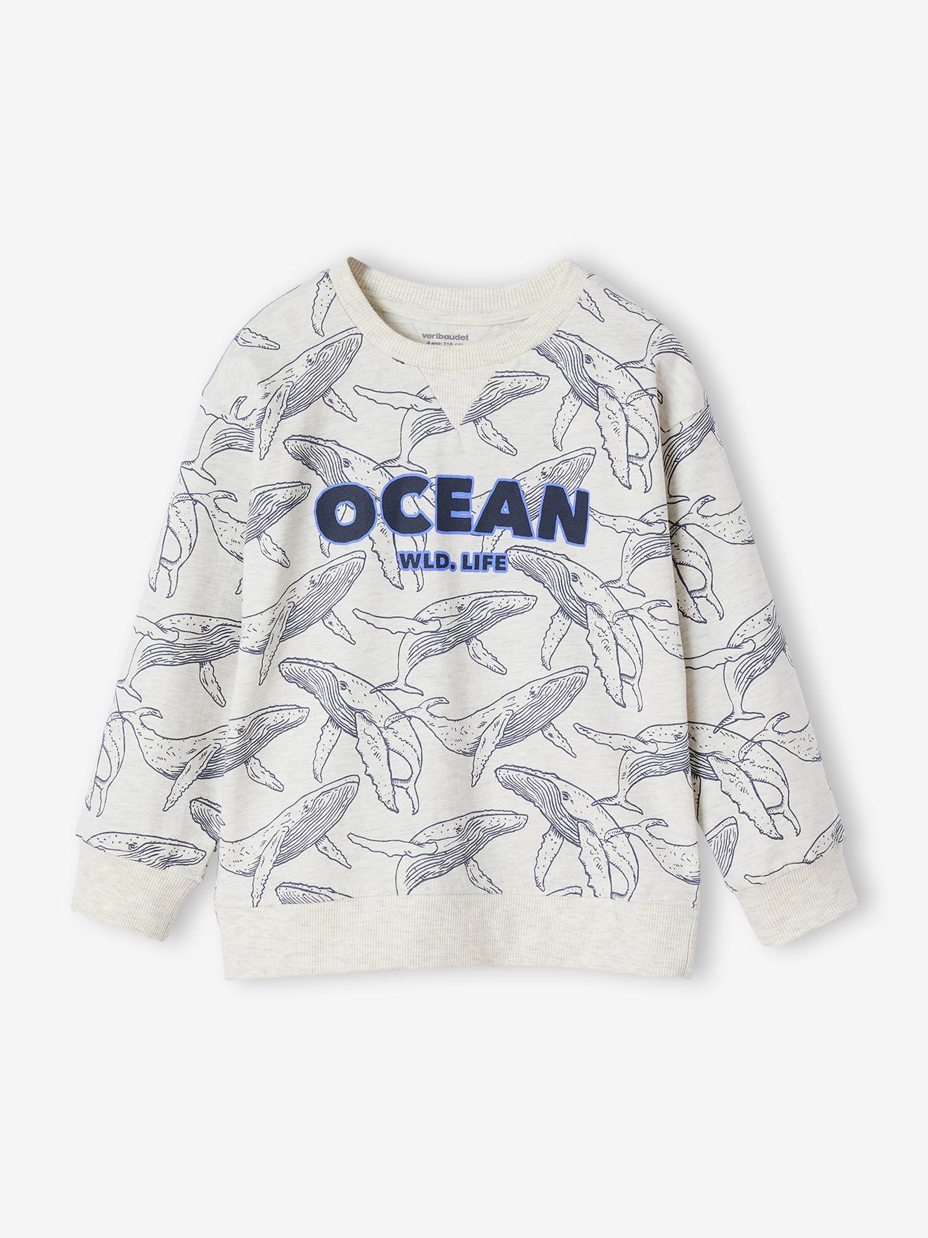 Printed Sweatshirt-Style Top for Boys marl white