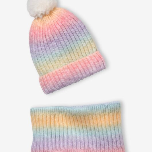 Rainbow Beanie & Snood Set for Girls
