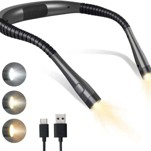 Rechargeable neck reading lamp, bedside lamp, 3 colors, 6 brightness levels, foldable arms, long battery life, perfect for reading, knitting and
