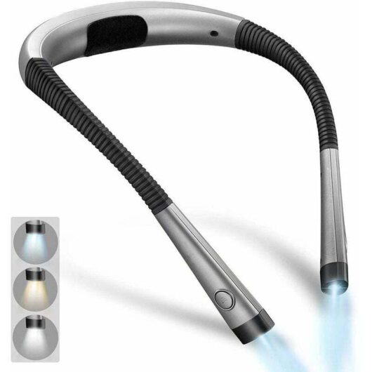 Rechargeable neck reading light, bed reading light, 3 colours, 6 brightness levels, foldable arms, [Energy Class A++]