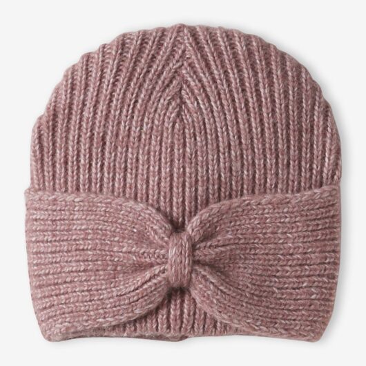 Rib Knit Beanie with Fancy Bow, for Girls old rose