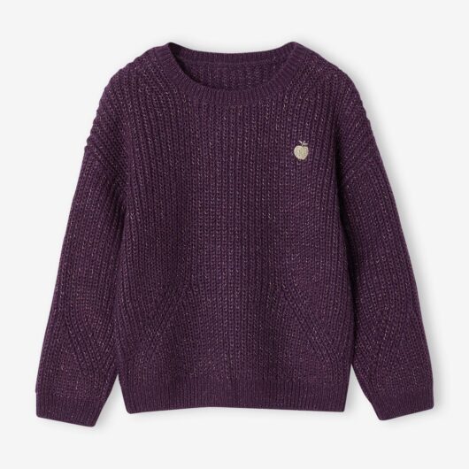 Rib Knit Jumper with Iridescent Patch, for Girls violet