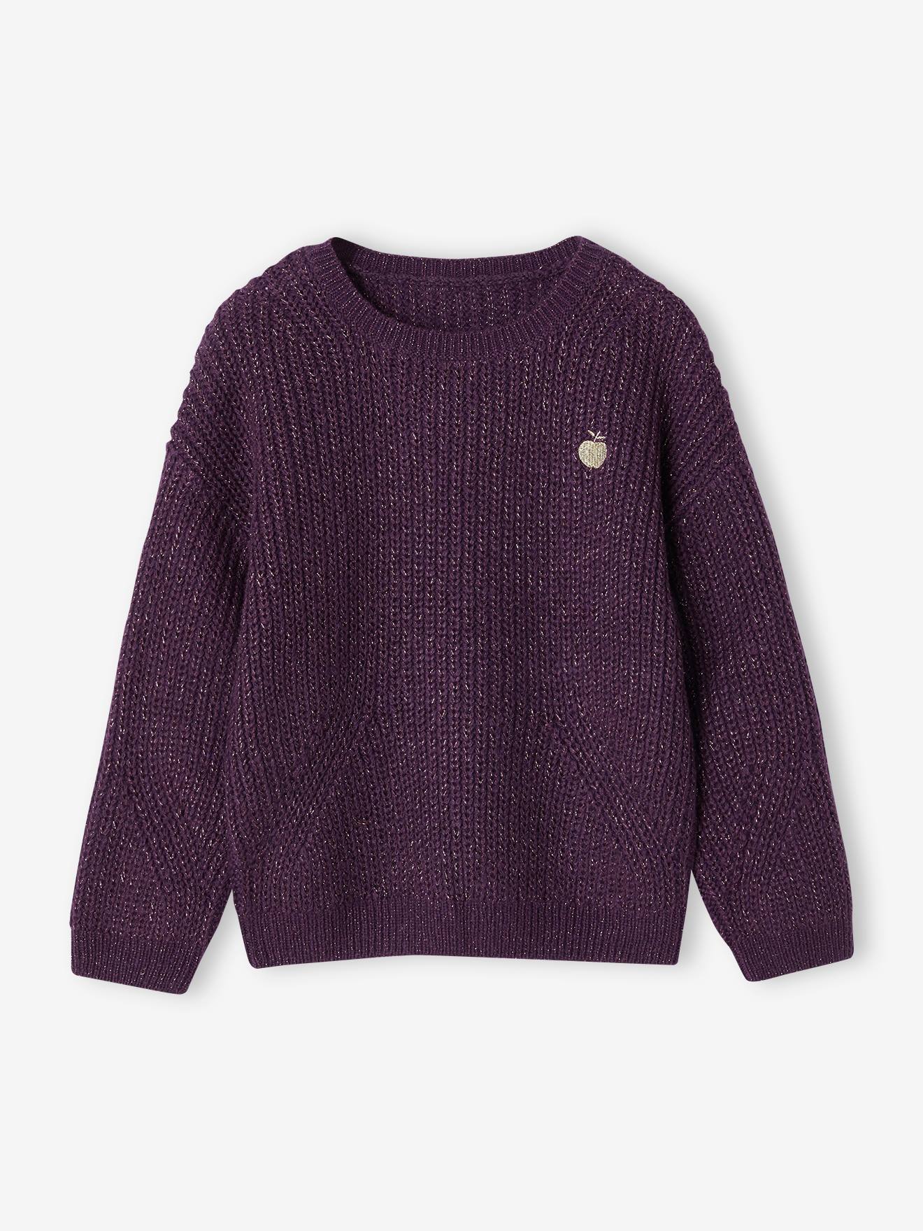 Rib Knit Jumper with Iridescent Patch, for Girls violet