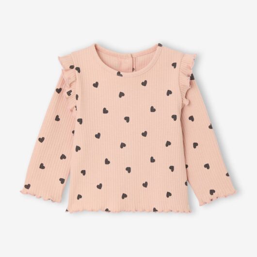 Rib Knit T-Shirt with Ruffled Sleeves for Baby Girls rosy