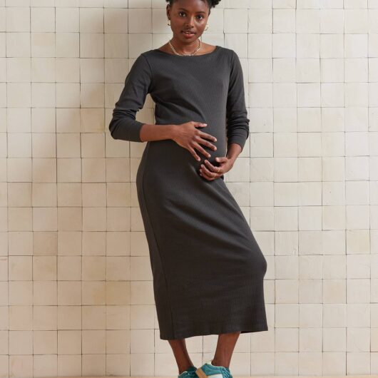 Ribbed Knit Dress for Maternity anthracite