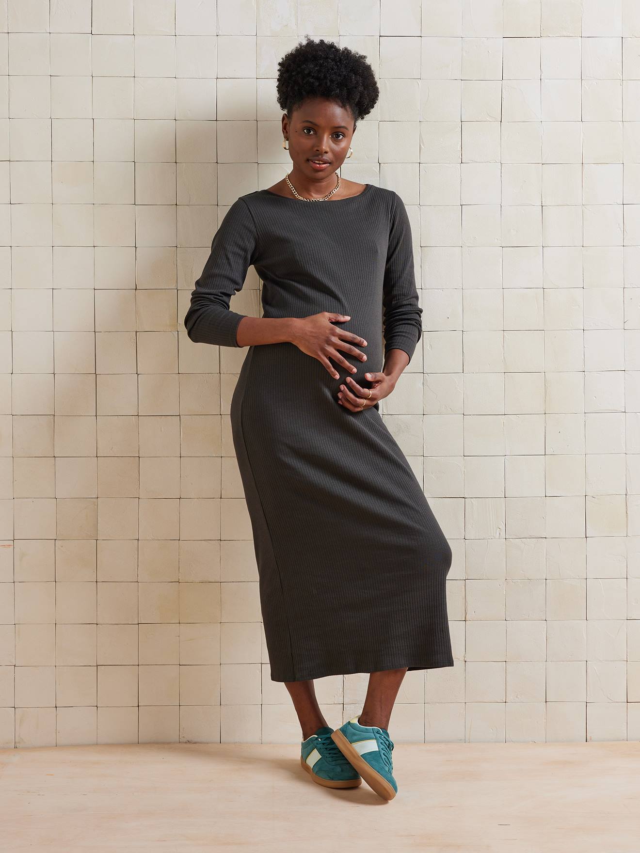 Ribbed Knit Dress for Maternity anthracite