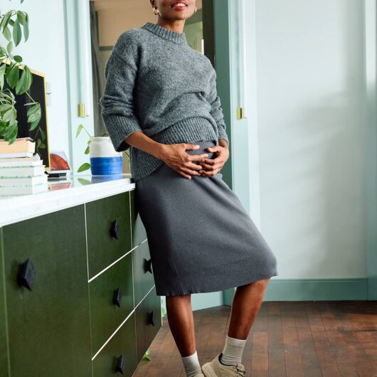 Ribbed knit maternity midi pencil skirt anthracite