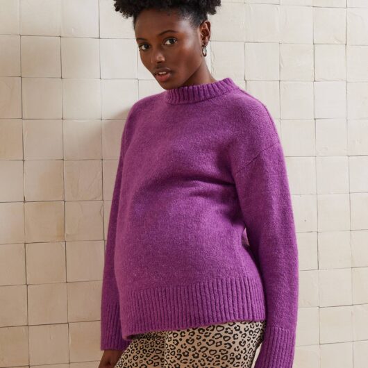 Round-Neck Jumper for Nursing, in Jersey Knit with Wool fuchsia