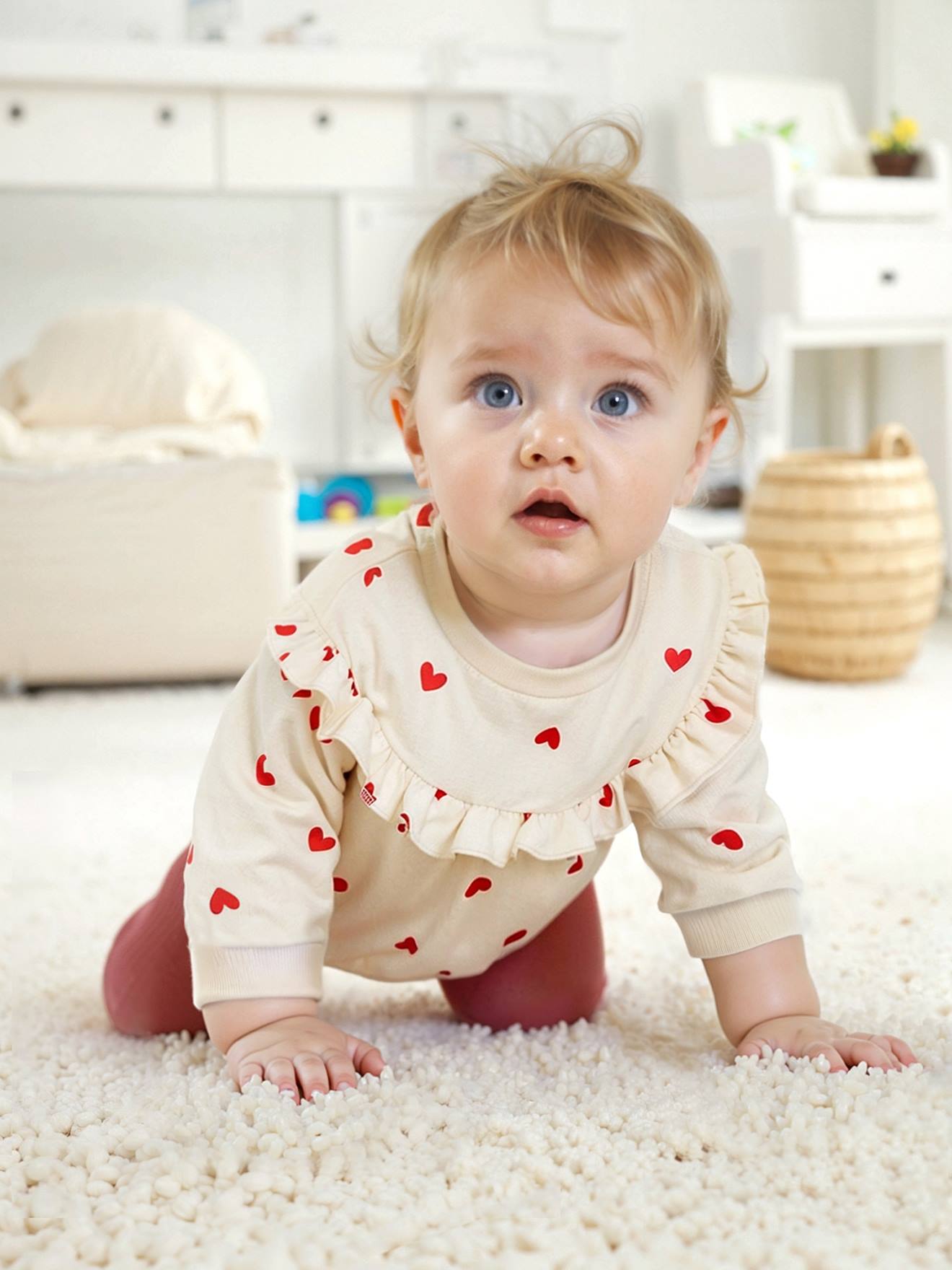 Ruffled Sweatshirt + Leggings Combo for Babies ecru
